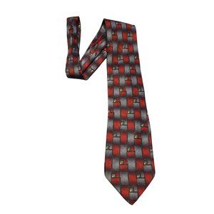 Mens Zianetti Italian Silk Neck Tie - Red & Gray - Holiday - New Years - Wedding